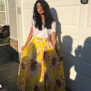 Flowery Yellow Maxi Skirt
